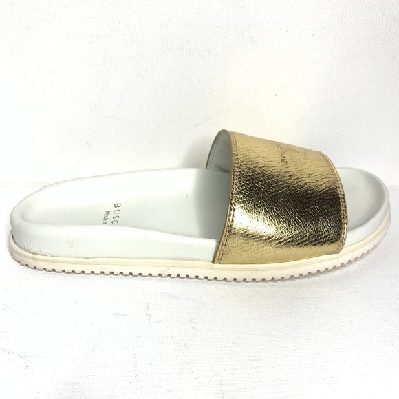 Buscemi Women's Metallic Gold Leather Slide Sandal - Picture 2 of 7